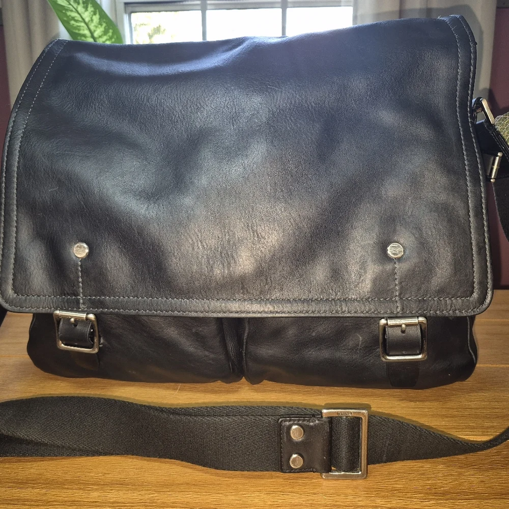 Vintage Coach Black‎ Flatiron II Pebbled Leather Messenger Bag D04S-5747 - Picture 15 of 15